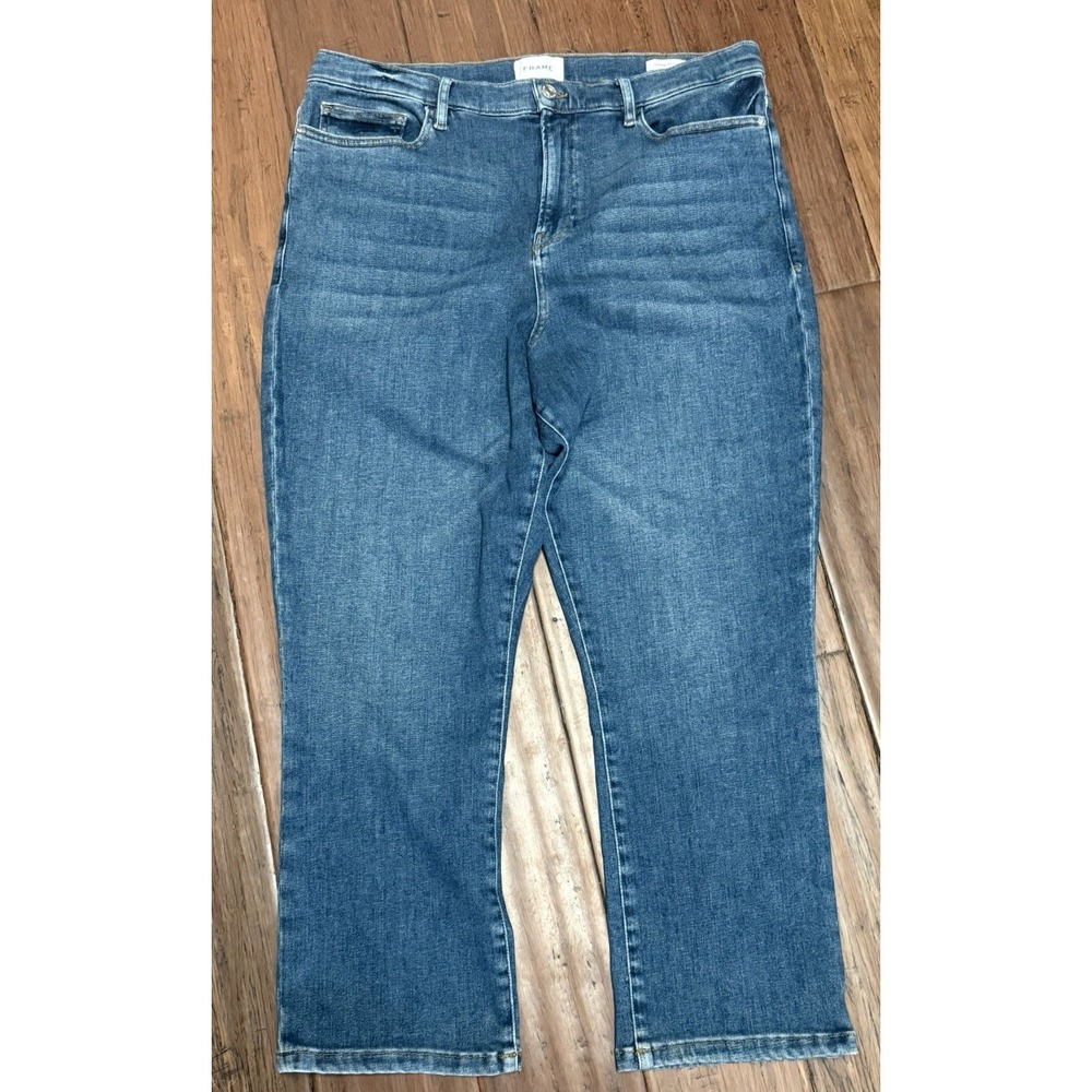 FRAME Le High Crop Straight Jeans Womens 34 Bestia Blue High Rise Stretch Denim